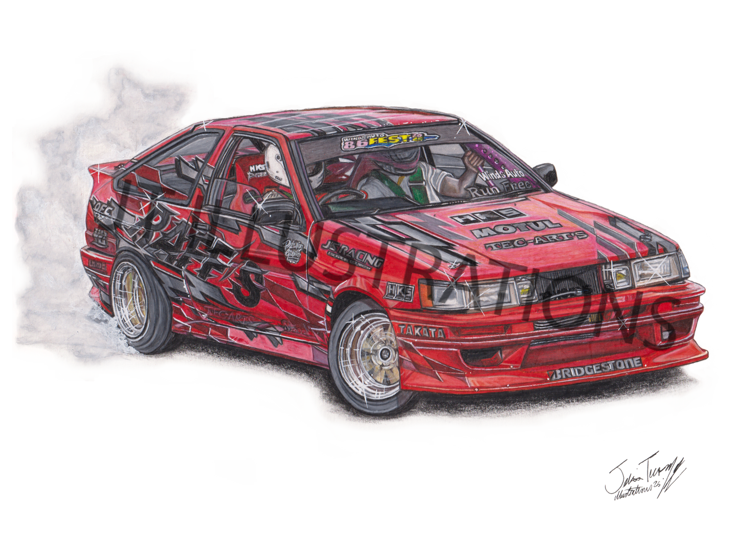 Red AE86 drift car print