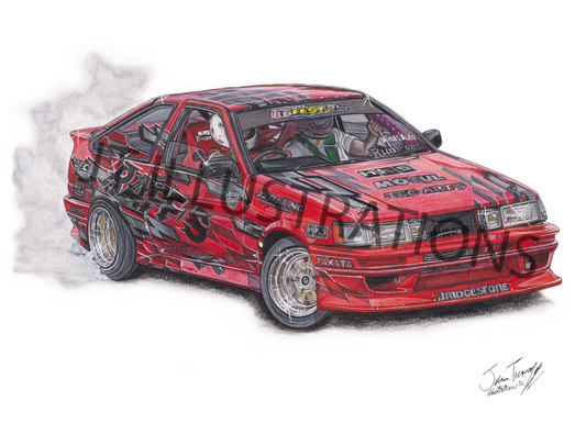 Red AE86 drift car print